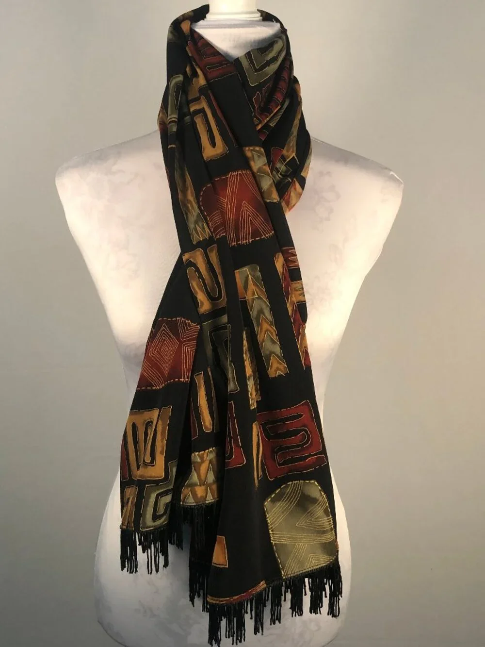 Vintage Tribal Geometric Shawl Wrap — Southwest Art Collector Scarf